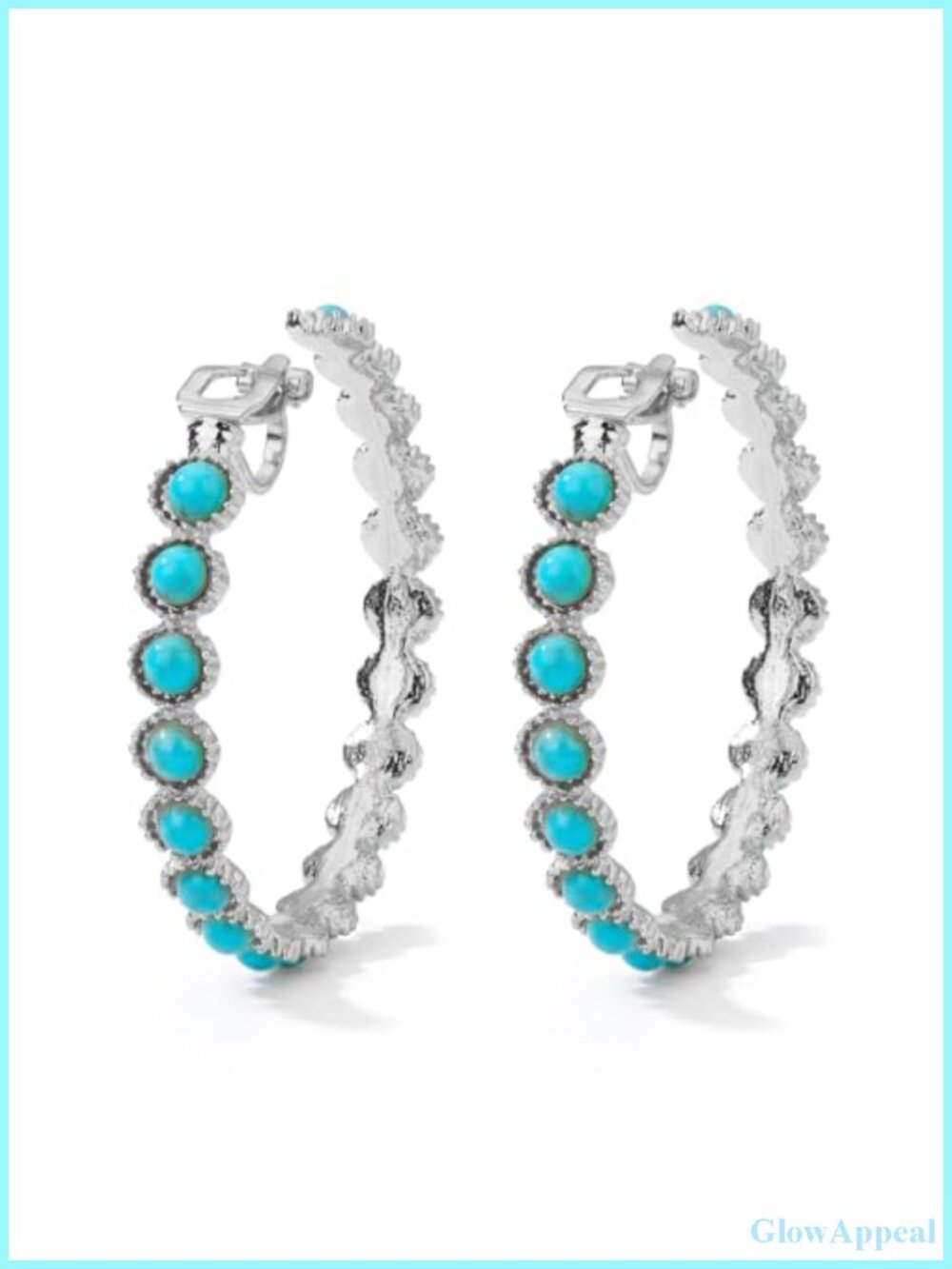 Clip On Hoop Earrings Turquoise Western Jewelry Gold Tone Non Pierced Country
